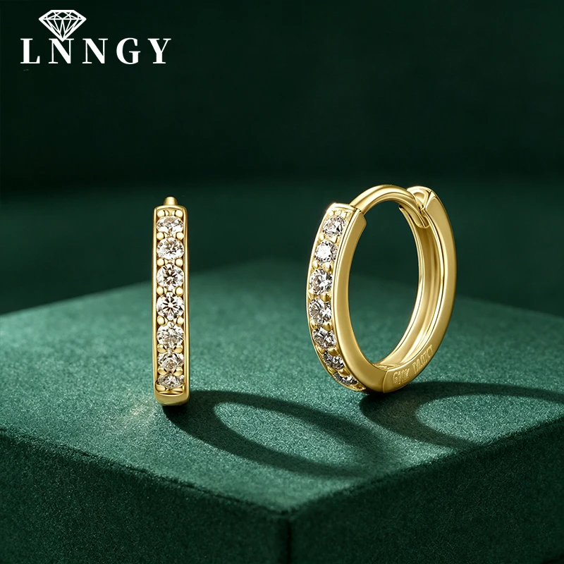 

Lnngy 10K Solid Gold Hoop Earrings Certified 0.14CTTW Moissanite Circle Earring For Couples Lovers' Wedding Jewely Gift