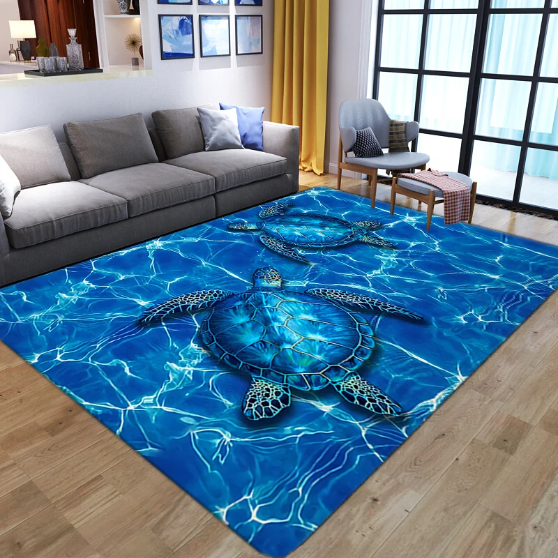 3D Cartoon Sea Turtle Pattern Carpets For Home Living Room Decoration Non-slip Large Area Rugs Bedroom Bedside Tatami Floor Mats