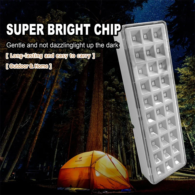 Luz de emergencia portátil regulable para el hogar, lámpara de Camping, linternas de Camping, montado en la pared, pérdida de energía, uso de corte, 2 modos, 30LED