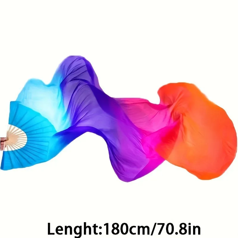 European American Oriental Dance Fan Long Ribbon Silk Fan for Performance  Breathable & Adjustable  Great for Cultural Festival