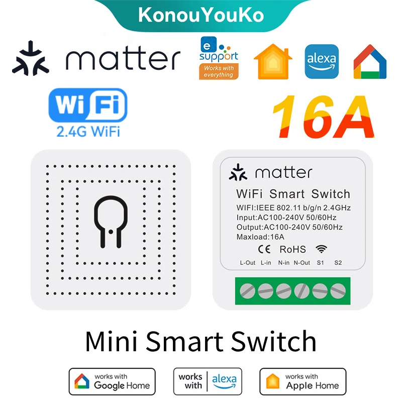 Wifi Smart Switch 16A Matter Light Switch Universal Breaker Smart Home Work with Homekit Alexa Google Assistant eWelink APP