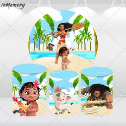 Baby Moana Circle Round Backdrop Photography Summer Beach Newborn Kids Birthday Party Photo Background Cake Table Cylinder Cover