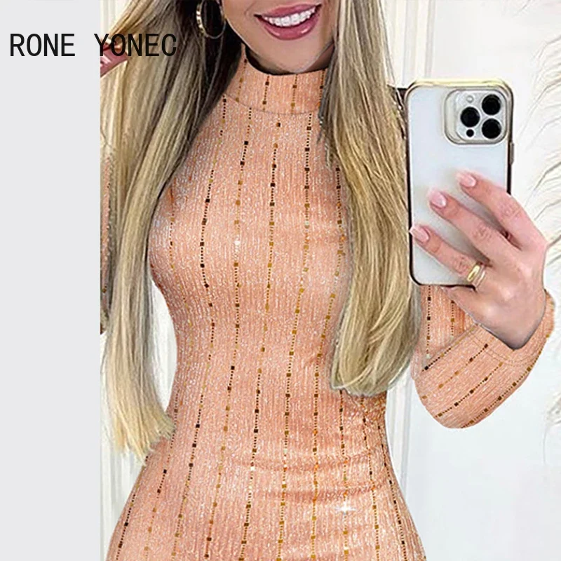 Donne Sexy paillettes Deocration Bodycon Mini Sexy primavera e autunno abiti di base