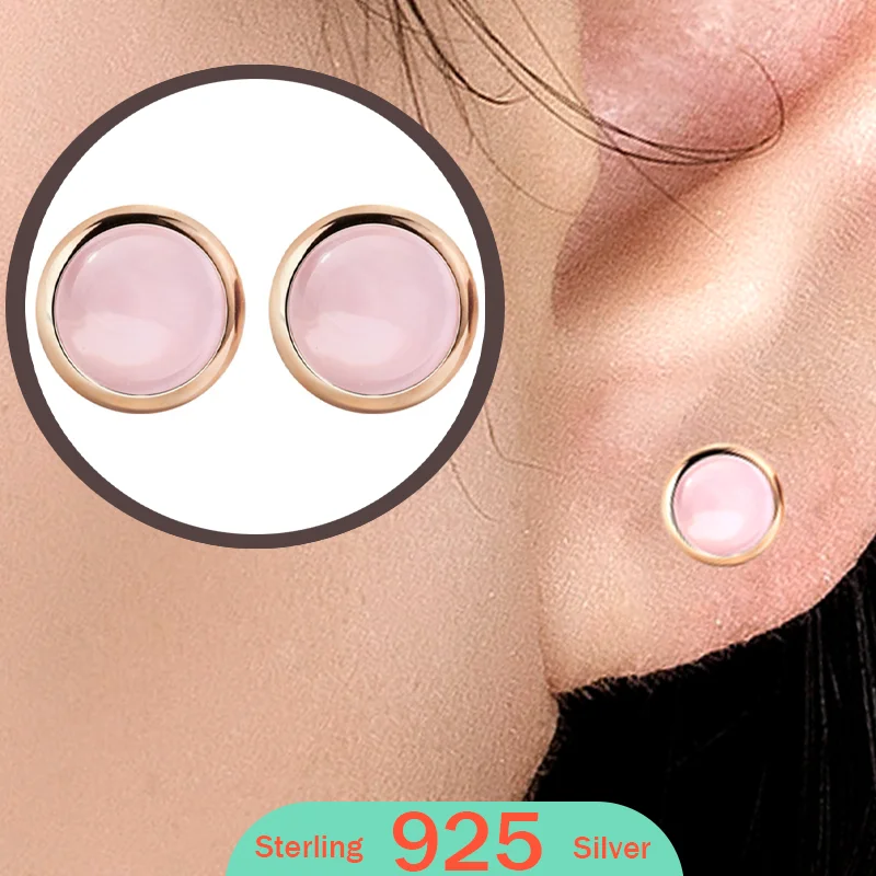 

Женские круглые серьги-гвоздики с кристаллами розового цвета из натурального камня, розового кварца, серебро 925 пробы, оптовая продажа, модные украшения, новинка 2026 года