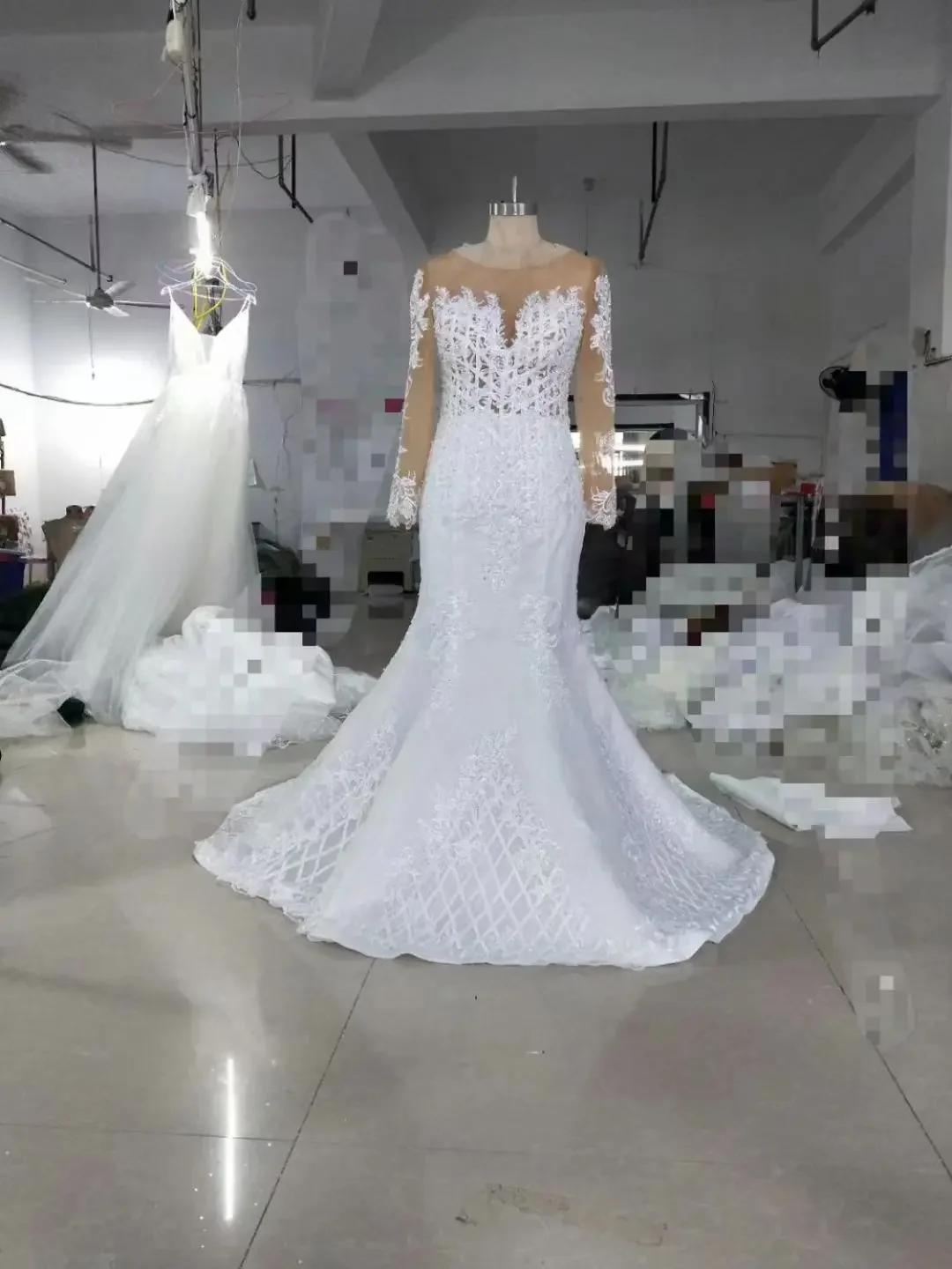 Suknie ślubne syrenka na zamówienie, tiulowe, z długim rękawem, w stylu rybki, Vestido Bridal Mariage