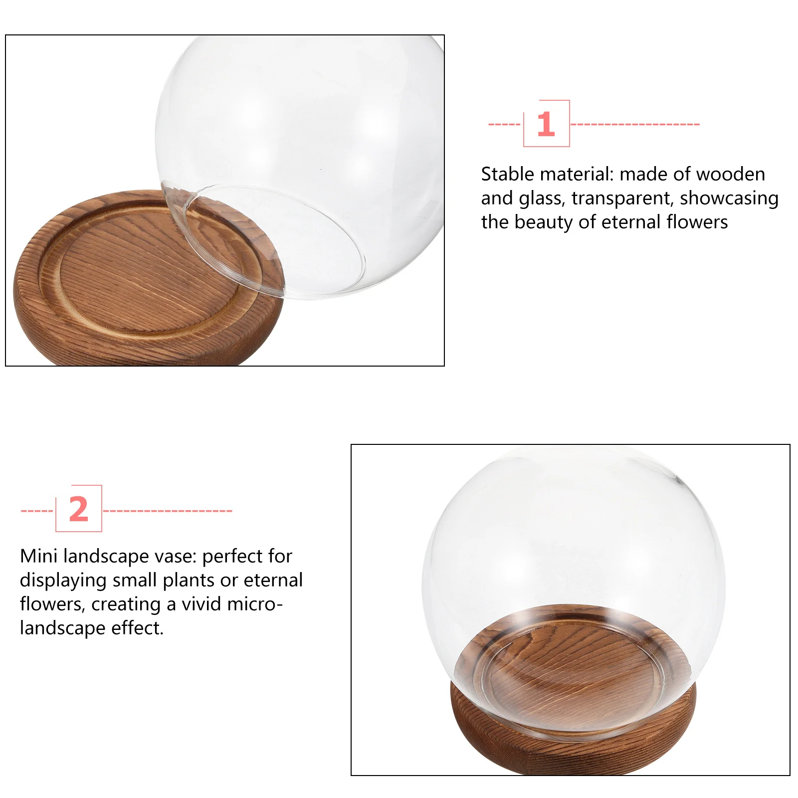 1Set Eternal Flower Glass Dome Round Shape Clear Display Case Vintage Wood Base Romantic Desktop Decor Valentine Gift
