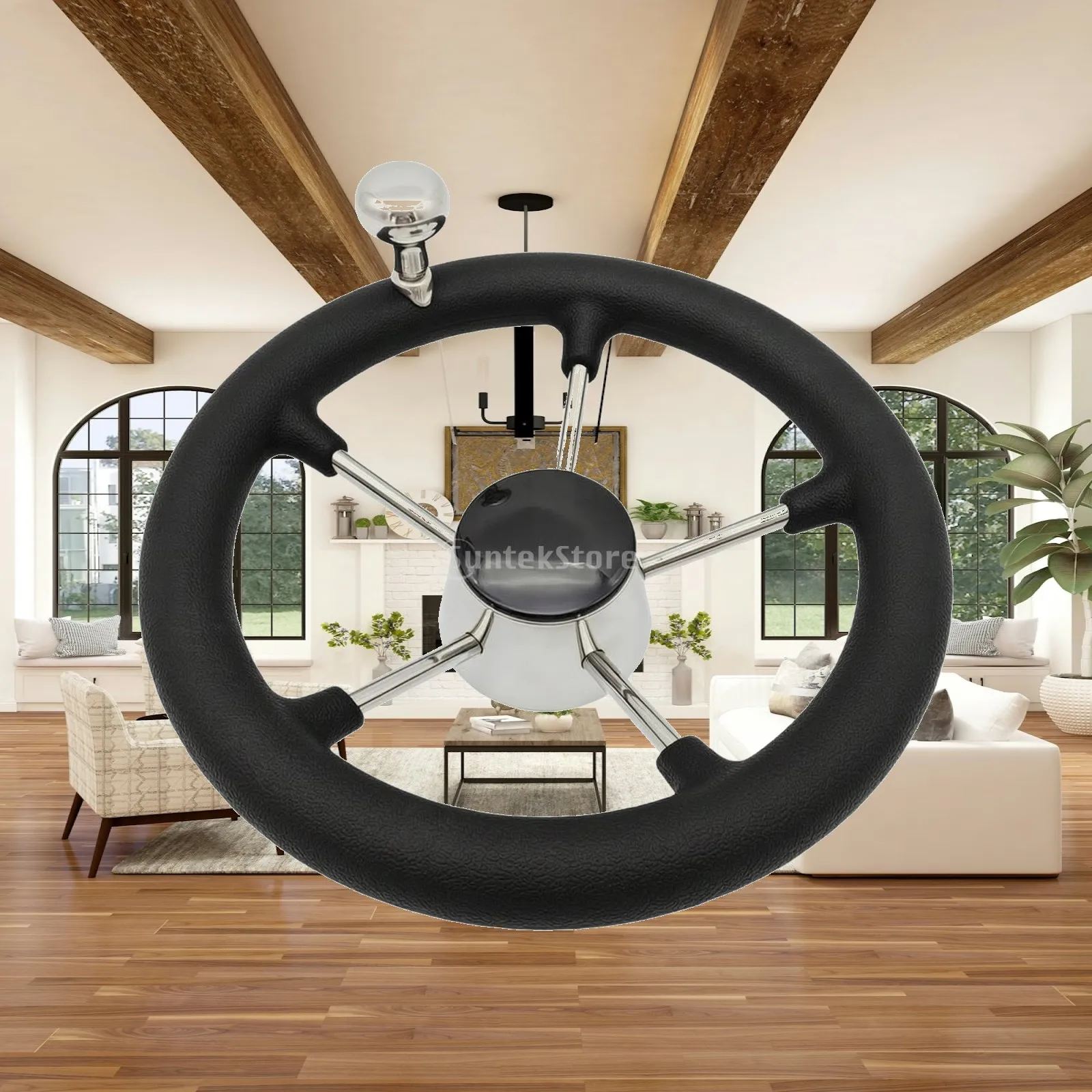 Five Spoke Stainless Steel Marine Steering Wheel 11 Inch with Rubber Grip for Recreational Boating and General Use