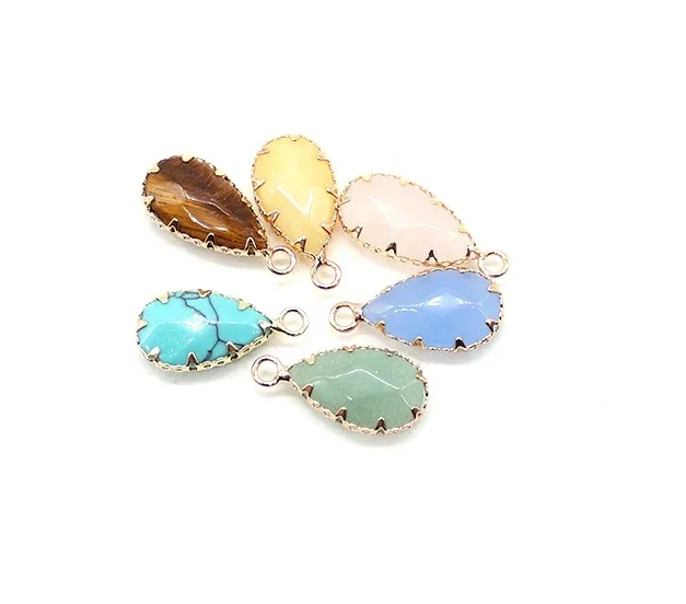 الإبداعية المتخصصة الحجر الطبيعي مصقول قطرة الماء على شكل قلادة مطلية بالذهب حواف مسننة ثقب واحد DIY بها بنفسك مجوهرات اكسسوارات #2