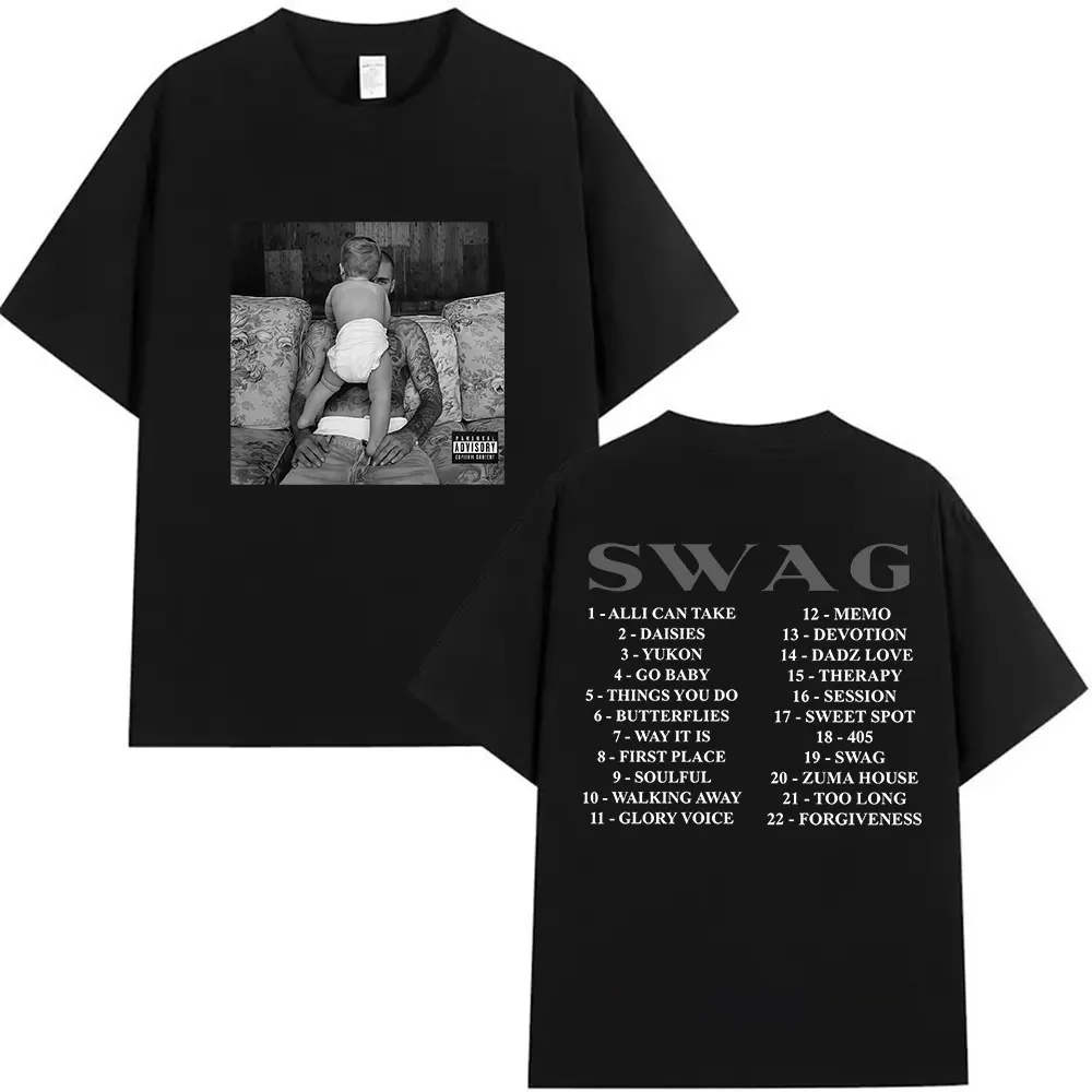Justin Bieber SWAG Album 2025 Graphic TShirt Men's Retro Fashion Cotton Short Sleeve T-shirts Man Hip Hop Loose Clothing Summer