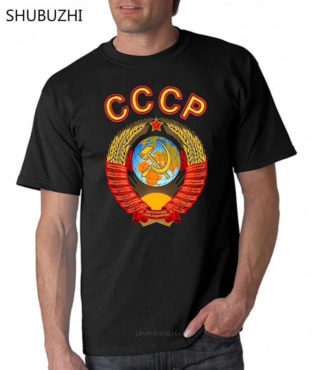 Russian Graphic  Cotton Red T-Shirt With Ussr Emblem And Anthem Print fashion t-shirt men cotton brand teeshirt