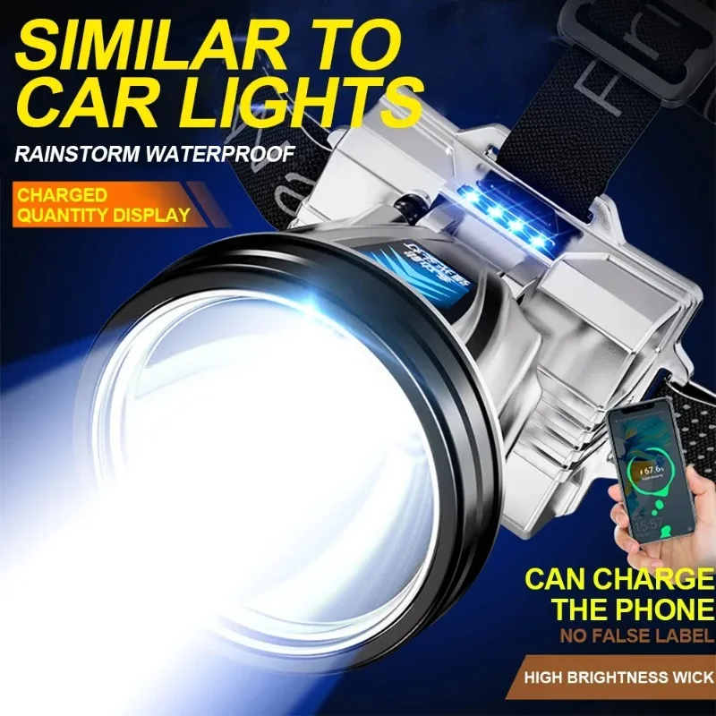 Multifunktionaler LED-Scheinwerfer, wiederaufladbarer Stirnlampe mit SOS-Blitzmodus, Powerbank-Funktion für Notfallsituationen im Freien