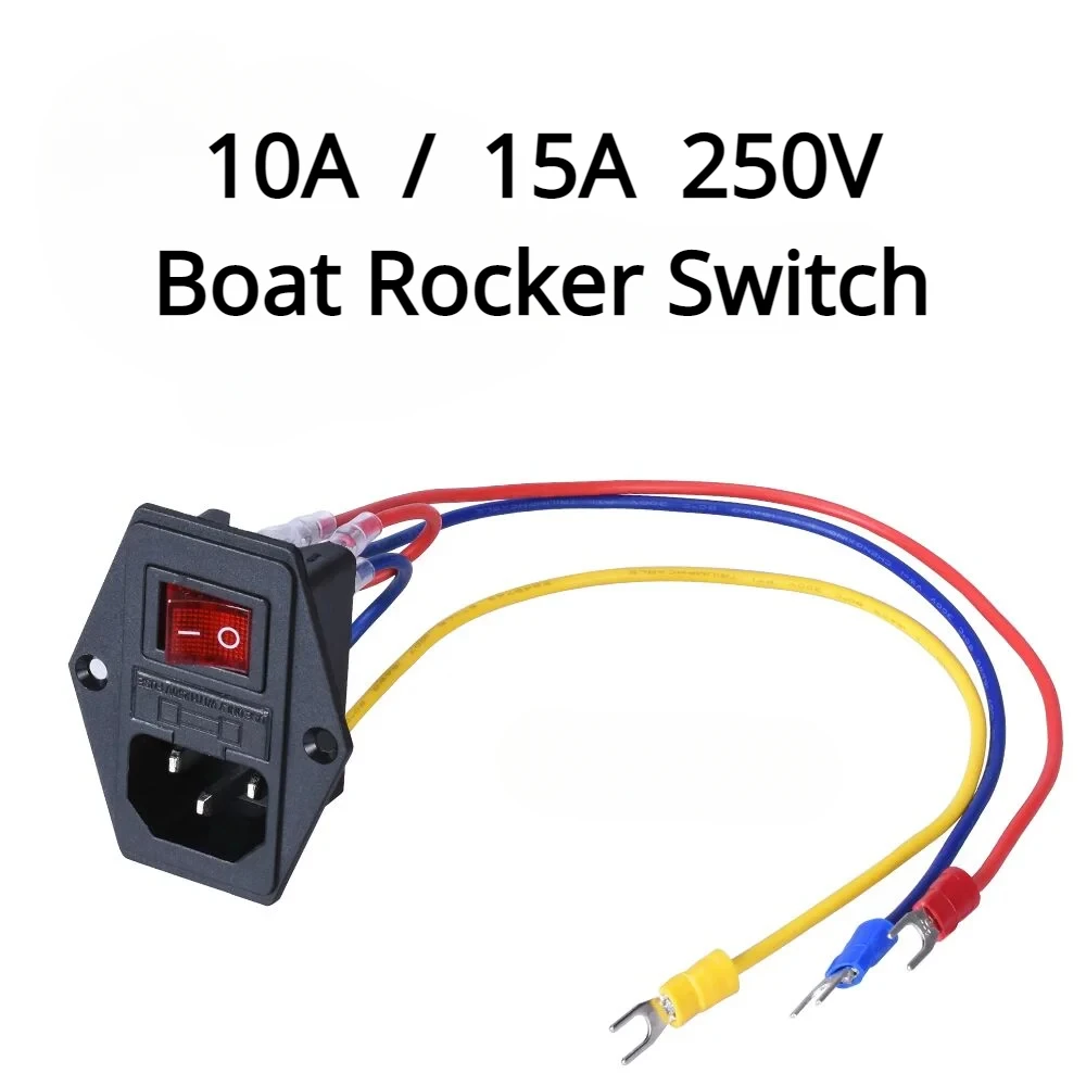 3D Printer Parts 10A / 15A 250V Power Switch AC Power Outlet With Red Triple Rocker Switch Fused Module Plug For 3D Printer