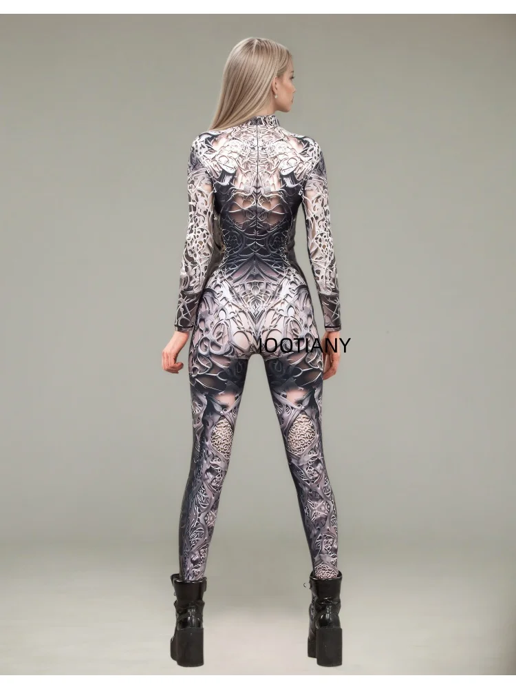 Futuristischer mechanischer Rüstungsanzug für Frauen, Graffiti-Schädel-Skelett, altägyptische Rüstung, Jumpsuit, Rave-Festival-Cosplay-Kostüm – Detail 27
