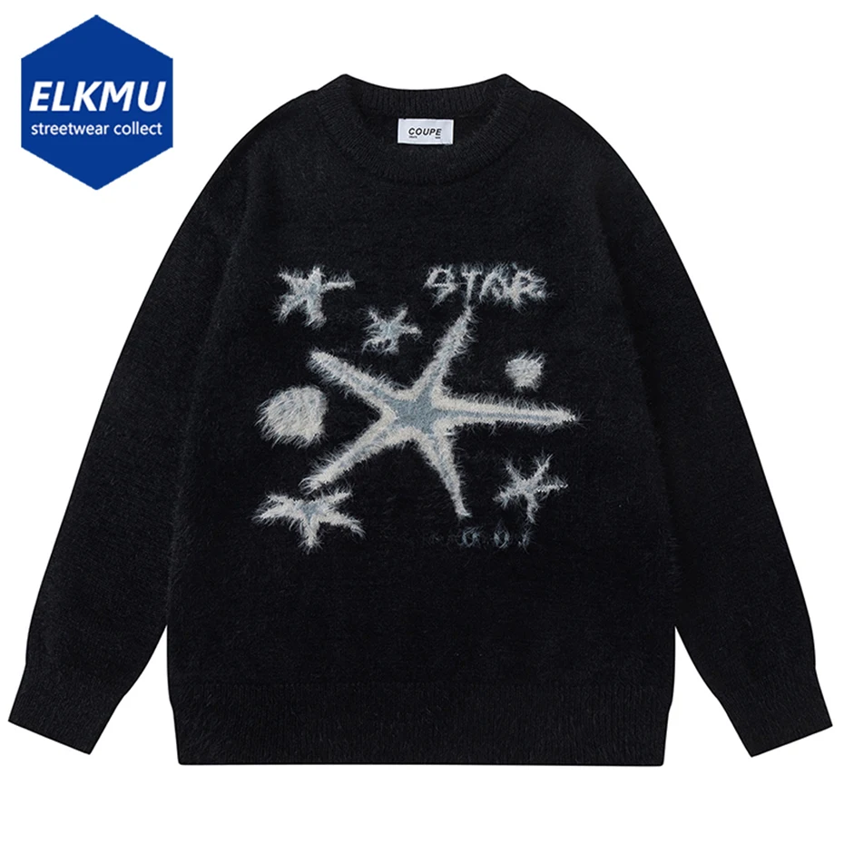 

Star Graphic Sweaters Men Streetwear Harajuku Hip Hop Oversized Sweaters Knit Jumpers Casual Loose Y2K Sweaters Knitwear