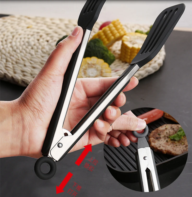 Silicone Anti-Scald Barbecue Clip Food Tongs Pastry Grill Meat Clamp Stainless Steel Non-Stick Utensils Kitchen Accessories