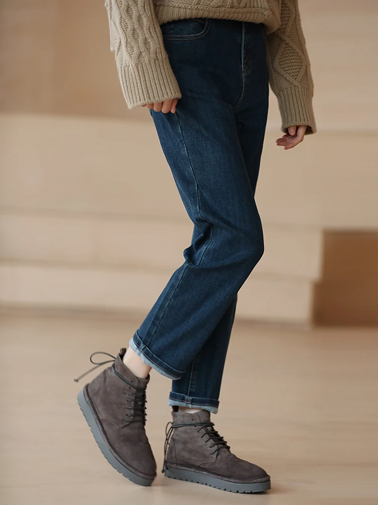 

Новые зимние женские облегающие прямые джинсы, самонагревающиеся технические бархатные эластичные хакикикики в стиле ретро, темно-синие многофункциональные джинсы для поездок на работу...