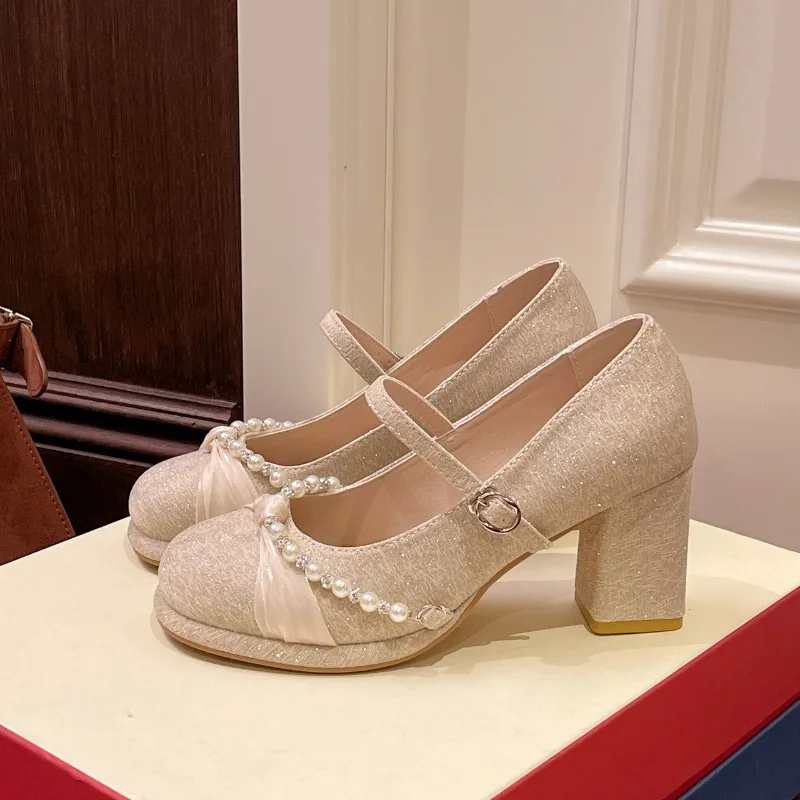 

Hot Selling French Mary Jane High Heels Women's 2025 New Style Vintage Buckle Thick Heel Single Shoe Personality Korean Version