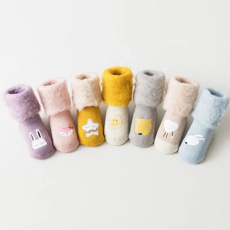 Thick Warm Baby Floor Socks Indoor Toddler Anti Slip Walking Sock 0-4Year Kids Winter Thermal Footwear Plush Long Tube Stockings