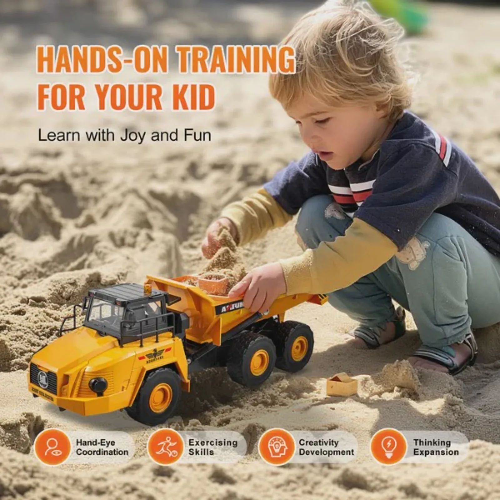

RC Dump Truck Toy 11-Channel 1:16 Scale Remote Control Dump Truck RC Construction Vehicle Truck Toy with Metal Cabin & Light 2 Rechargeable Batteries for Toddlers Kids Boys and Girls Age 8+