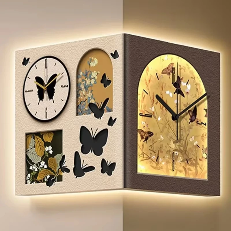 Morden Wall Clock Silent Watches Double-faces Two Movements Clock Creative Corner Decoration for Interior Home Aesthetic Design