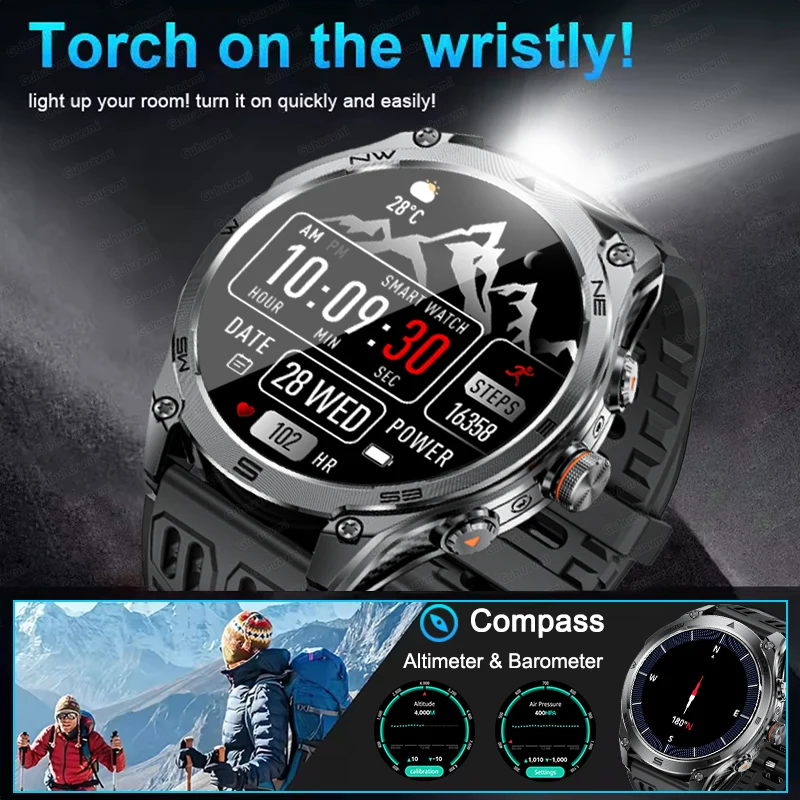 2025 For HUAWEI Smart Watch GPS 1.75'' AMOLED Display flashlight Compass Barometric Altimeter Fitness Tracking Smartwatch Custom