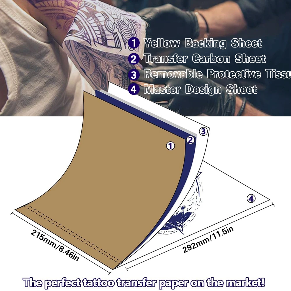 20/100pcs Tattoo Transfer Paper Carbon Thermal Stencil 4 Layered Sheet Tattoo Paper Copy Paper Tracing Paper for Tattoo Supplies