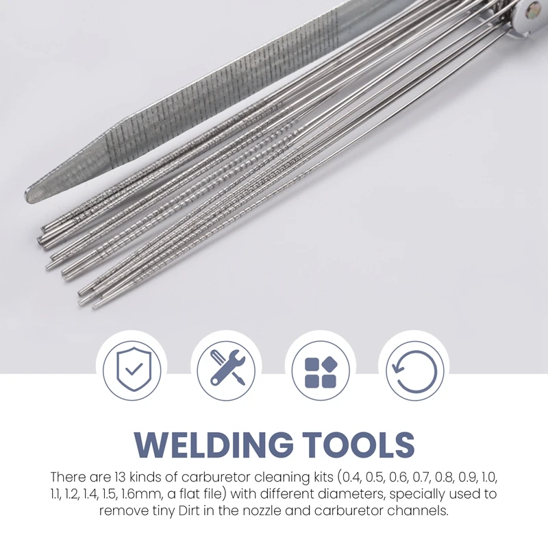 Welding Tip Cleaner, Carb Carburetor Cleaner And Torch Nozzle Tip Cleaner Set (12 Wire Set Plus A Flat File)