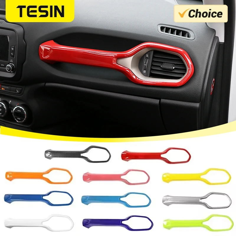 TESIN Car Co-pilot Seat Grab Handle Decoration Cover Stickers for Jeep Renegade 2016-2024 Up Auto Interior Mouldings Accessories