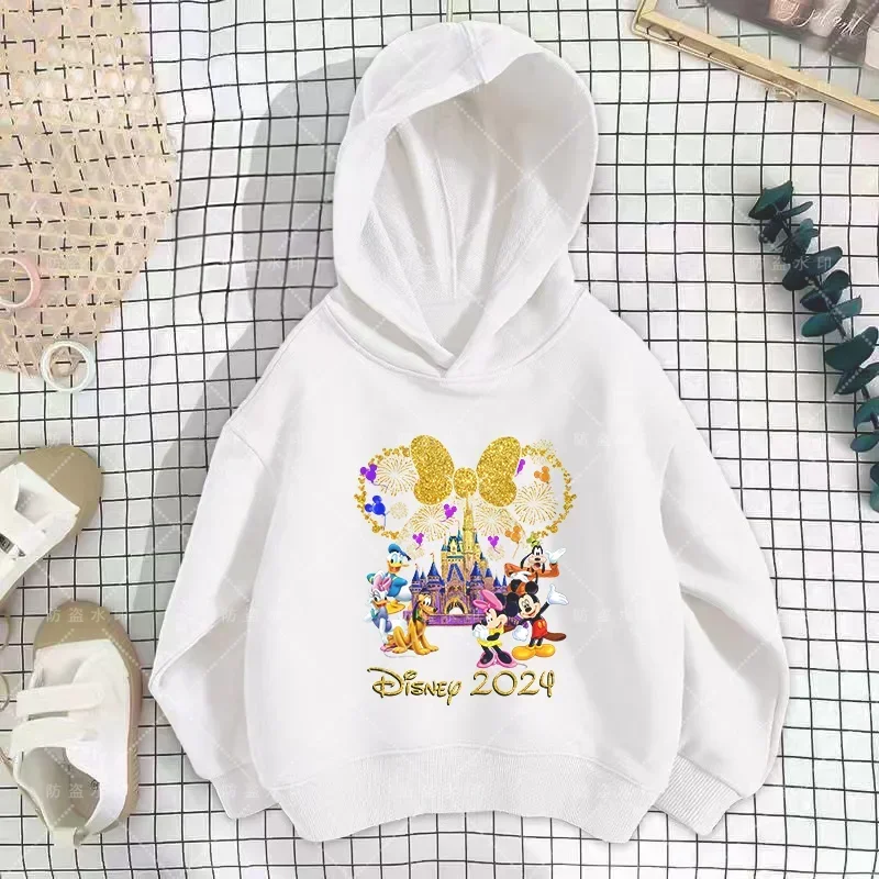 Disney Minnie Mouse Girl Cartoon Kawaii 2024 Girl Clothes Hoodie Family Parent-Child Top Comic Fashion Disneyland Tour Disney