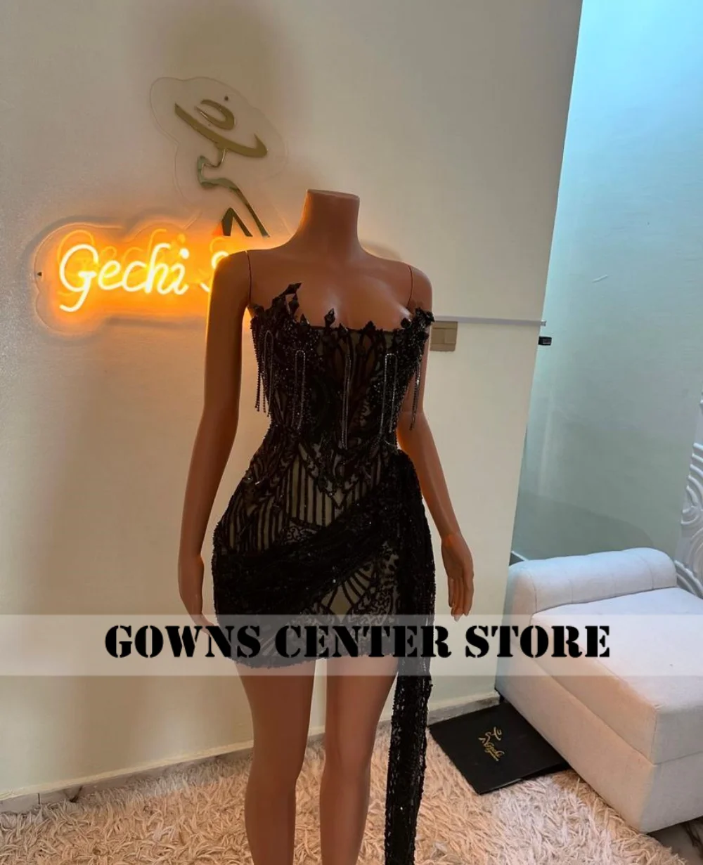 Design Stones Black Aso Ebi Mermaid Prom Dress With Train Pleat African Evening Party Gowns Luxury Dresses Women Customized