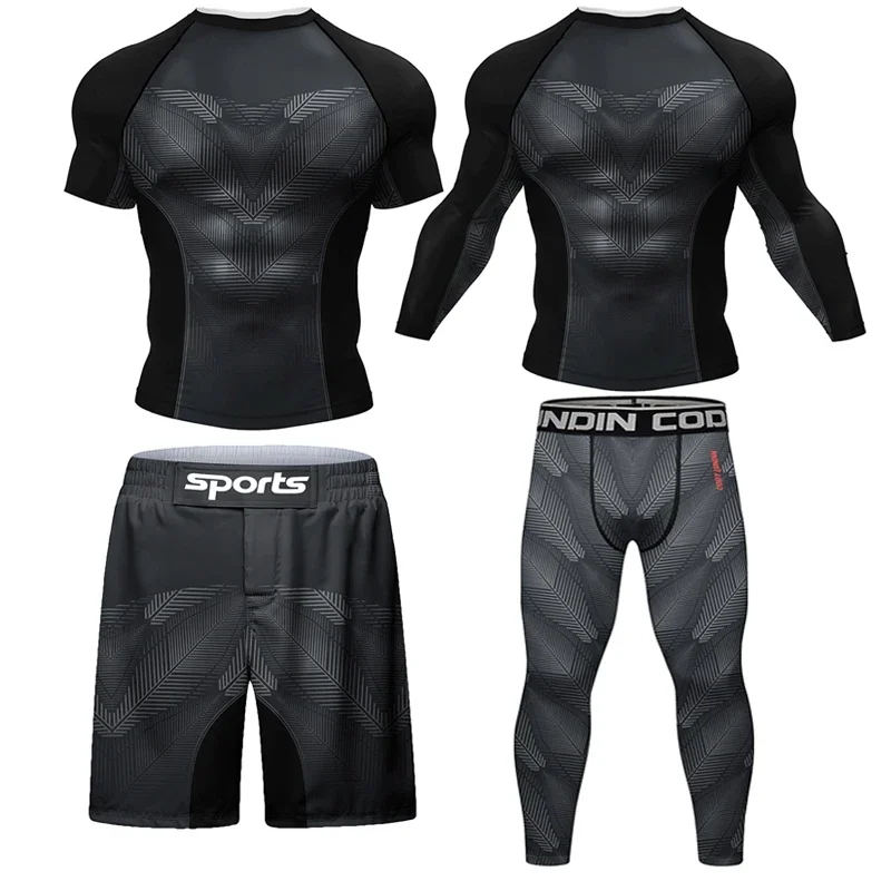 

MMA Muay Thai Rashguard Sport Compression Boxing Set Tracksuit Men Bodybuilding Workout Sportswear Training Fitness GYM Clothing