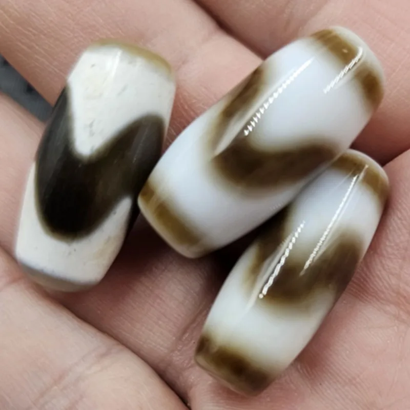 White Tiger Tooth-Shaped Dzi Bead Loose Beads Smooth-Through Loose In Black White And Coffee Colors Agate Barrel Necklace Seed