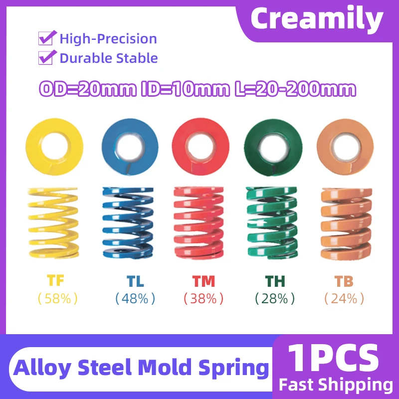 Creamily 1PCS Sprężyna matrycy 20x10xL Sprężyny spiralne do tłoczenia Ładowanie Sprężyny matrycy kompresyjnej Średnica zewnętrzna = 20 mm Długość = 20-200 mm