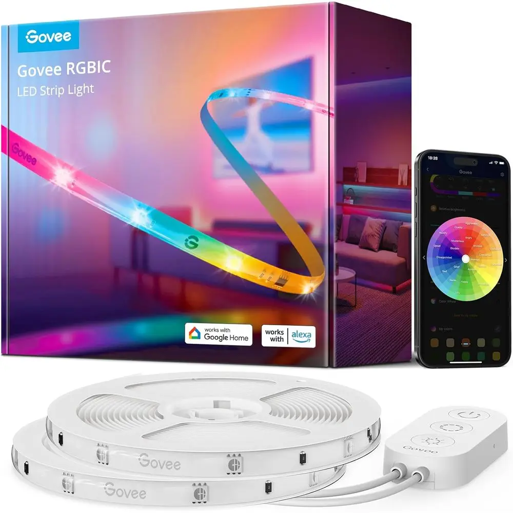 

Smart LED Strip Lights for Bedroom, Alexa Compatible, Color-Changing, Home Decor, 2 Rolls 32.8ft