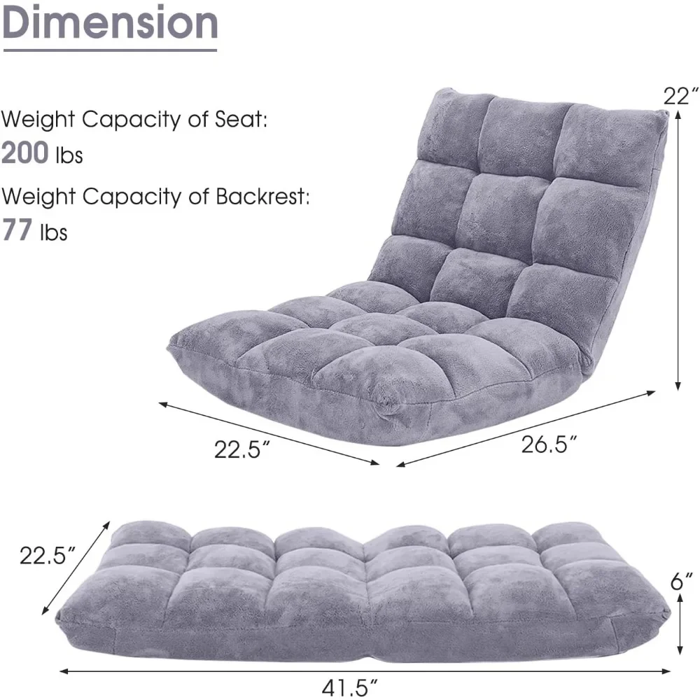 Floor chair with backrest, 14 adjustable folding sofa chairs, upholstered sleeper bed, floor play chair, meditation chair (grey) image 5