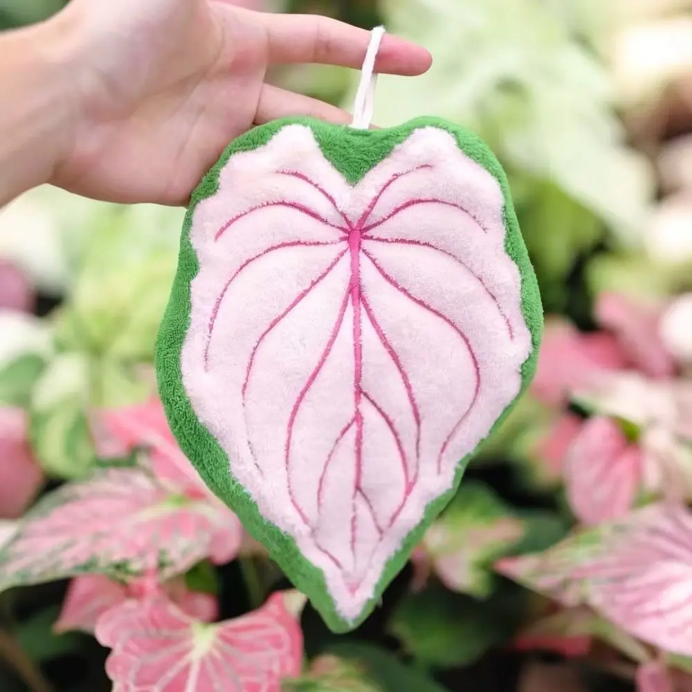 Premium Coral Fleece Leaf Design Hand Towel Soft Hanging Absorbent Wipe Cloth Kitchen Bathroom Thickened Cleaning Rag