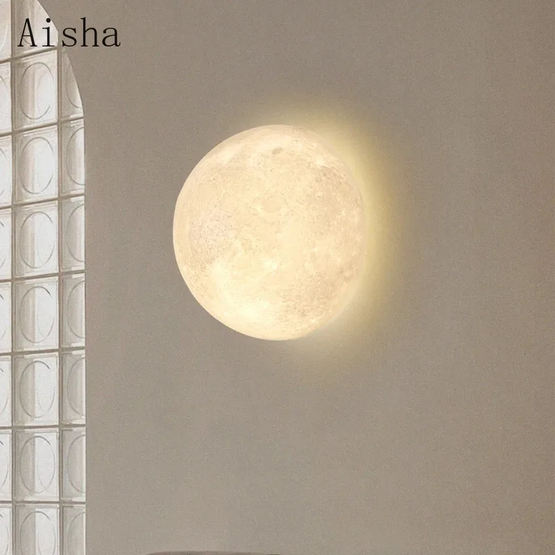 

Modern Semicircle Walll Lamps Living Room LED Wall Light for Bedroom Bedside Hallway Aisle Art Decor 3D Printing Moon Lampshade