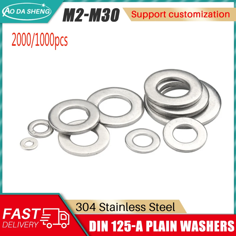 

AODASHENG 2000/1000p M2 M2.5 M3 M4 M5 M6 M8 M10 M20 DIN125 304/A2-70 Stainless Steel Flat Washer Plain Washer Flat Gasket Rings