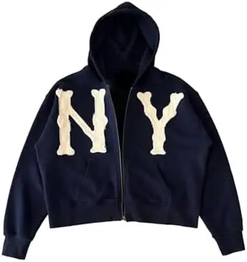 Unisex Letter Embroidery Trendy Hoodies Zip Up Graphic Hoodies Overszie Y2K Hip Hop Streetwear Harajuku