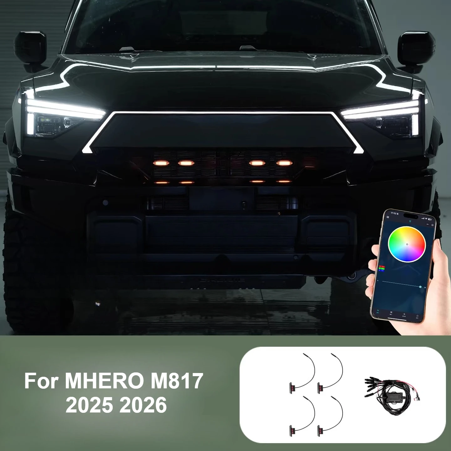 Front Bumper Grille Yellow Light Led Colorful Daytime Running Light APP Contraol DRL For MHERO M817 2025 2026 Accessories
