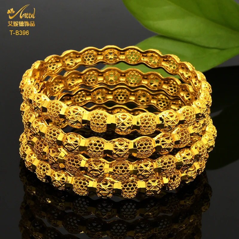 ANIID Dubai 24K Gold Plated Bangle Bracelet Jewelry Arabic Indian Women Charm Luxury Bangles Indian Party Jewelry Wholesal