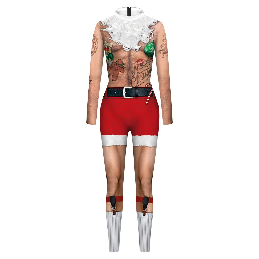 IOOTIANY Damen Herren Weihnachtsmann-Druck Cosplay-Kostüm Sexy Jumpsuit Bodysuit Erwachsenen-Karnevalsparty-Aufführungskleidung 2026 – Detail 7