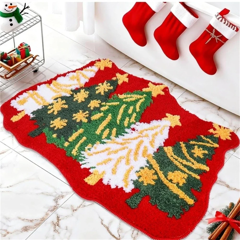Cartoon Christmas Tree Carpet Christmas Plush Thickened Bedside Blanket Absorbent Floor Mat Cashmere Anti-Slip Foot Mat