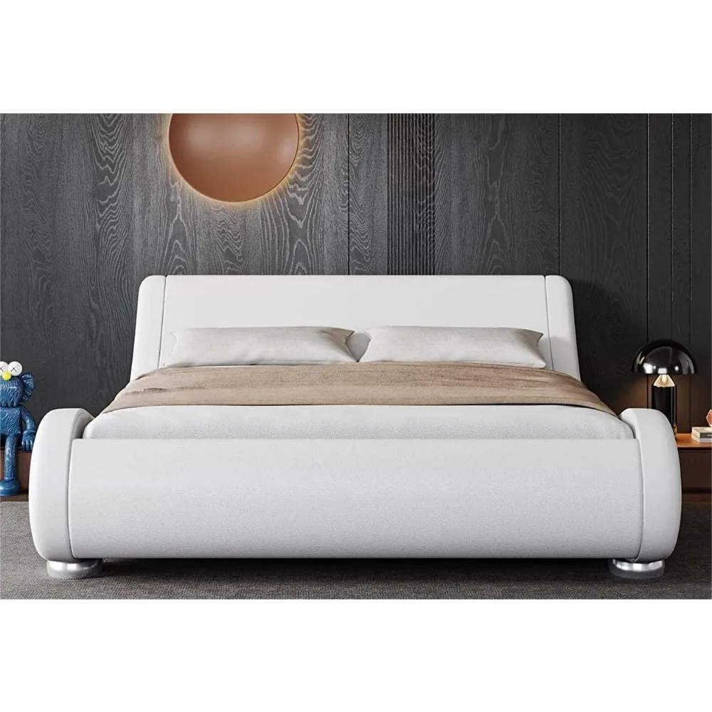 Cadre de lit plateforme rembourré Allewie Queen Size avec tête de lit ergonomique et réglable, design moderne en traîneau à profil bas – Facile
