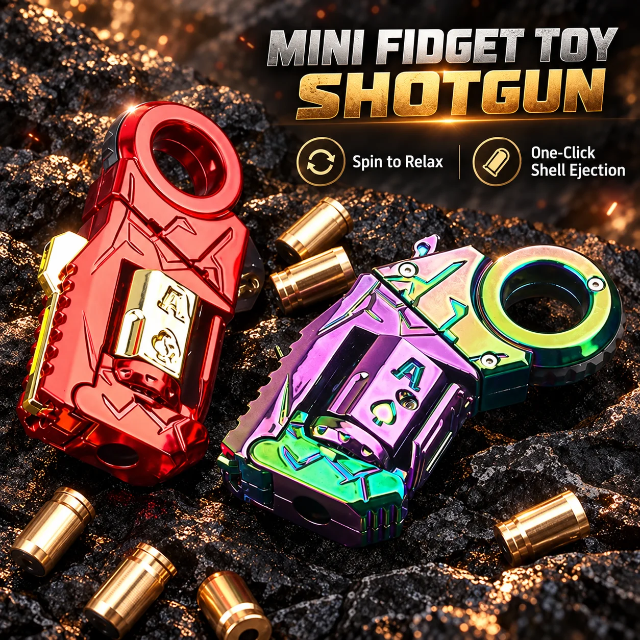 Alloy Mini Fidget Toy Gun, One-Button Shell Ejection Spinner, Multi-Mode Stress Relief Desk Toy, Cool Gift for Boys & Teens