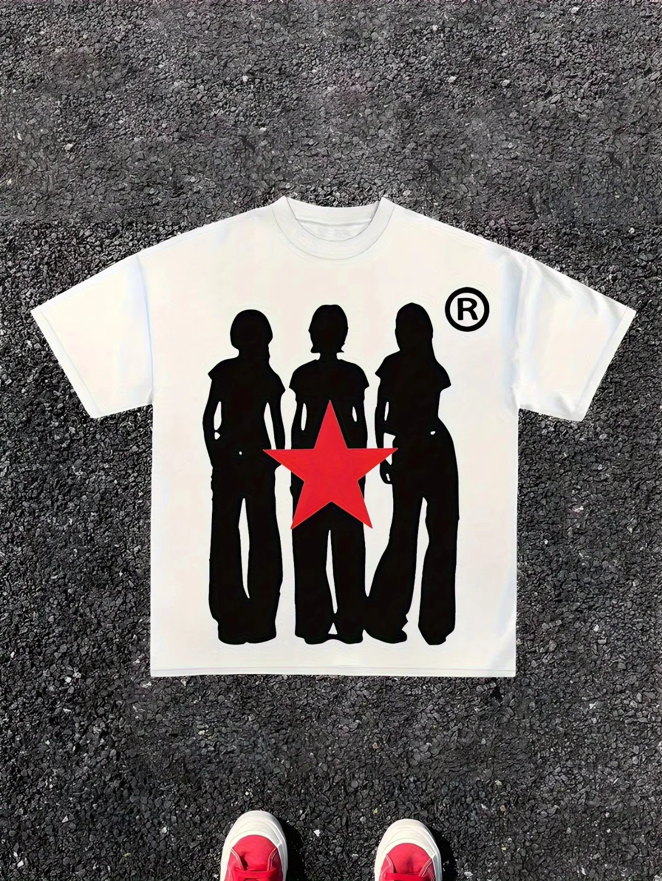 Camiseta gráfica Y2K de verano con estampado de diseño de estrella y silueta, camiseta de manga corta con cuello redondo, camisetas informales de corte Regular para hombres y mujeres