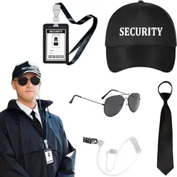 5pcs Agent Costume Set Secret Security Service Outfit Accessory Kit Includes Adjustable Hat Pretied Zipper Tie Black Sunglasses