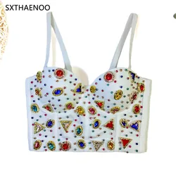 SXTHAENOO Colorful Stone Black White Corset Camis Women Cropped Top Sexy Party Women's Bra Cropped Top Wedding Vest Camis Mujer
