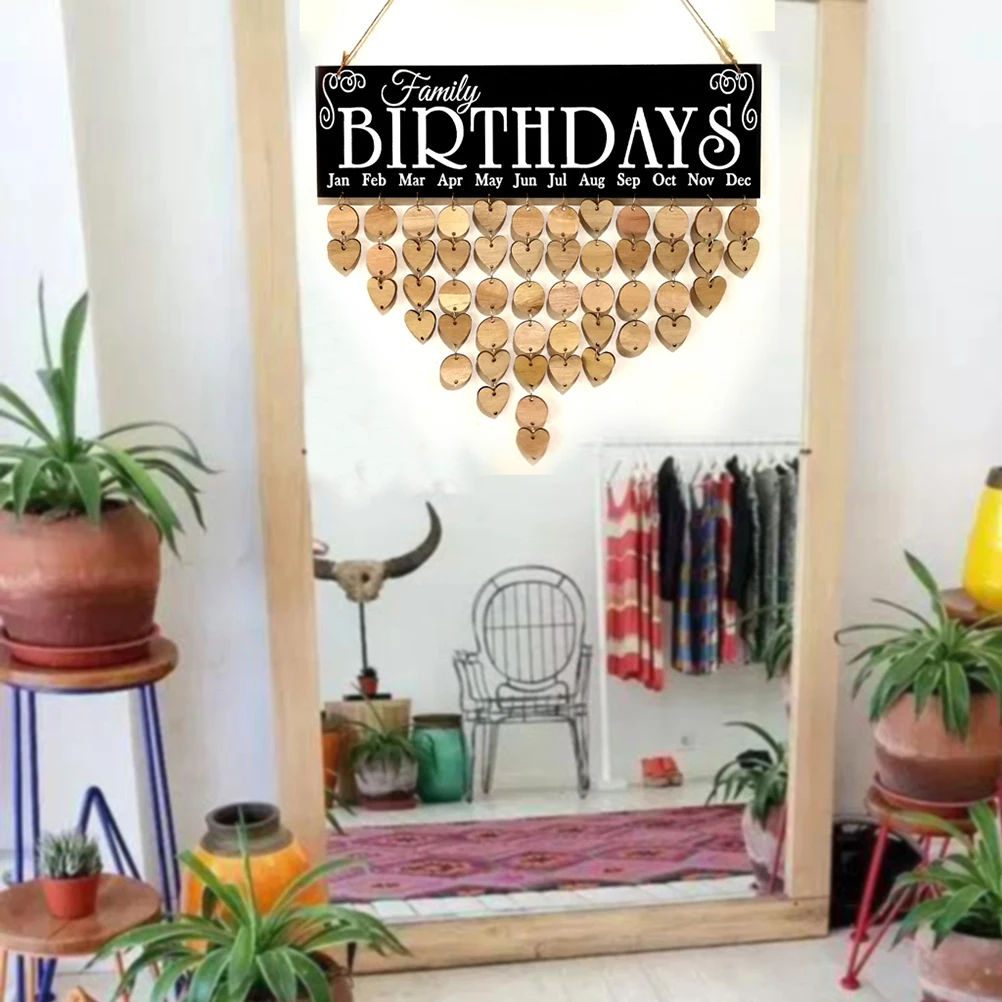 

1pc Wooden Hanging Calendar Decorative Plaques Diy Reminder Board Home Wall Ornament With 50 Circle Rings 25 Hearts 25 Rounds