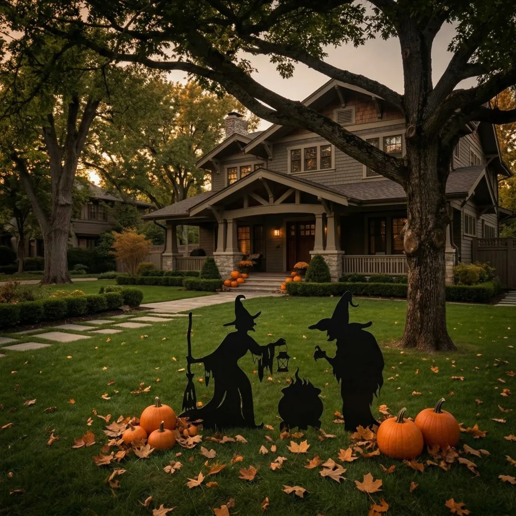 

Набор из 3 металлических садовых колышков с силуэтами ведьм | Уличные украшения для Хэллоуина